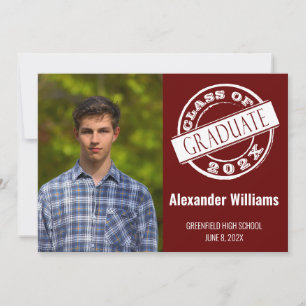 Invitation Burgundy moderne Homme Photo Grad Grad Graduation