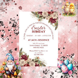 Invitation Burgundy molle Russe Rose Floral Pâques dimanche