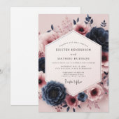 Invitation Burgundy Moody Bloom Assemblage Wedding (Devant / Derrière)