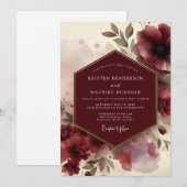 Invitation Burgundy Moody Bloom Wedding (Devant / Derrière)