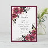 Invitation Burgundy Moody Bloom Wedding (Debout devant)