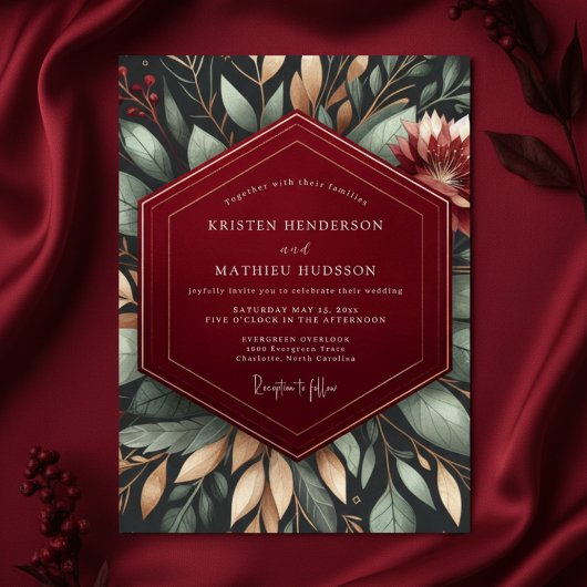 Invitation Burgundy Moody Botanical Romance Wedding