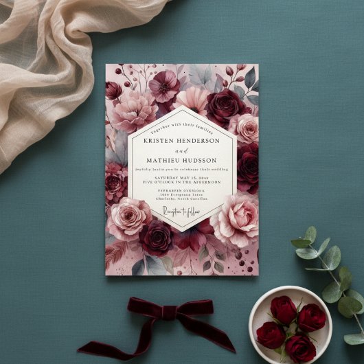 Invitation Burgundy Moody Floral Romance Wedding
