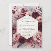 Invitation Burgundy Moody Floral Romance Wedding (Devant)