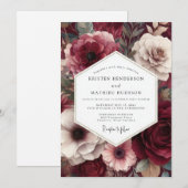 Invitation Burgundy Moody Floral Wedding (Devant / Derrière)