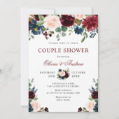 Invitation Burgundy Navy Blue Blush Fleurs COUPLE DOUCHE (Devant)