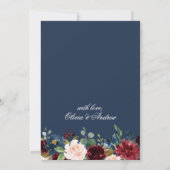 Invitation Burgundy Navy Blue Blush Fleurs COUPLE DOUCHE (Dos)