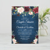 Invitation Burgundy Navy Blue Blush Fleurs COUPLE DOUCHE (Debout devant)