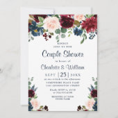 Invitation Burgundy Navy Blue Blush Fleurs COUPLE DOUCHE (Devant)