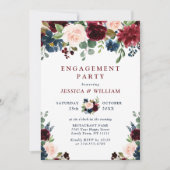 Invitation Burgundy Navy Blue Blush Flowers ENGAGEMENT PARTY (Devant)