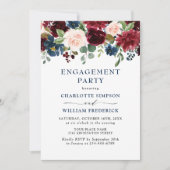Invitation Burgundy Navy Blue Blush Flowers ENGAGEMENT PARTY (Devant)