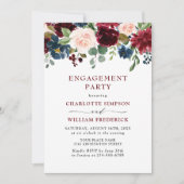 Invitation Burgundy Navy Blue Blush Flowers ENGAGEMENT PARTY (Devant)