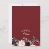 Invitation Burgundy Navy Blue Blush Flowers FÊTE DES MARIÉES (Dos)