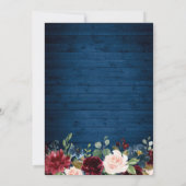 Invitation Burgundy Navy Blue Blush Flowers FÊTE DES MARIÉES (Dos)