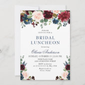 Invitation Burgundy Navy Blue Blush Flowers FÊTE DES MARIÉES (Devant)