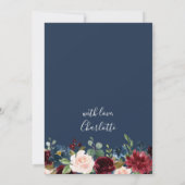 Invitation Burgundy Navy Blue Blush Flowers FÊTE DES MARIÉES (Dos)