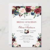 Invitation Burgundy Navy Blue Blush Flowers FÊTE DES MARIÉES (Devant)