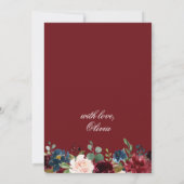 Invitation Burgundy Navy Blue Blush Flowers FÊTE DES MARIÉES (Dos)