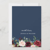 Invitation Burgundy Navy Blue Blush Flowers REHEARSAL DÎNER (Dos)