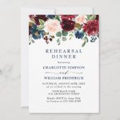 Invitation Burgundy Navy Blue Blush Flowers REHEARSAL DÎNER (Devant)