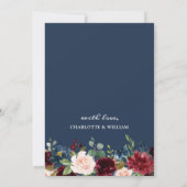 Invitation Burgundy Navy Blue Blush Flowers REHEARSAL DÎNER (Dos)