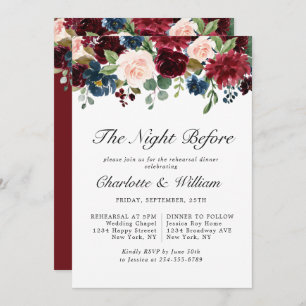 Invitation Burgundy Navy Blue Blush Flowers REHEARSAL DÎNER