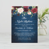 Invitation Burgundy Navy Blue Blush Flowers REHEARSAL DÎNER (Debout devant)