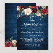 Invitation Burgundy Navy Blue Blush Flowers REHEARSAL DÎNER (Devant / Derrière)