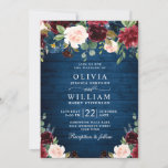 Invitation Burgundy Navy Blue Blush Rustic Floral Mariage<br><div class="desc">Créez l'invitation de mariage parfaite avec ce modèle "Bleu Bleu Bleu Bleu Bleu de la Marine Bourguignonne Faire-part de mariage Floral". Ce design de haute qualité est facile à customiser pour correspondre à vos couleurs, styles et thèmes mariages. Pour plus de personnalisation, cliquez sur le lien "customiser plus" et utilisez...</div>