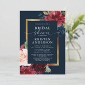 Invitation Burgundy Navy Blue Floral Aquarelle Fête des marié (Debout devant)