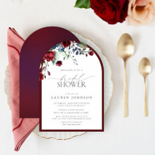 Invitation Burgundy Navy Blue Floral Aquarelle Fête des marié