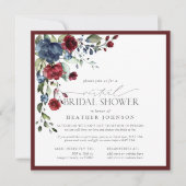 Invitation Burgundy Navy Blue Floral Aquarelle virtuelle (Devant)