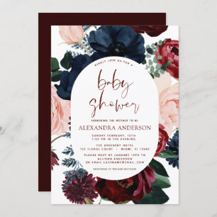 Invitation Burgundy Navy Blue Floral Eucalyptus Baby shower I
