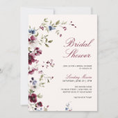 Invitation Burgundy Navy Blue Floral Fête des mariées (Devant)