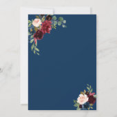 Invitation Burgundy Navy Blue Floral Frame Fête des mariées (Dos)