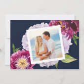 Invitation Burgundy Navy Blue Floral Photo Dark Mariage (Dos)