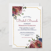 Invitation Burgundy Navy Blue Gold Floral Fête des mariées (Devant)