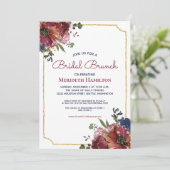Invitation Burgundy Navy Blue Gold Floral Fête des mariées (Debout devant)