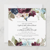 Invitation Burgundy Navy Blush Floral Elegant Foliant Mariage (Devant)