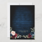 Invitation Burgundy Navy Blush Floral Gold Mariage géométriqu (Dos)