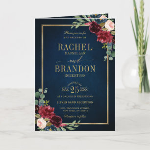 Invitation Burgundy Navy Blush Floral Gold Mariage géométriqu