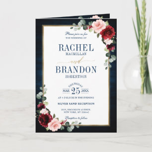 Invitation Burgundy Navy Blush Floral Gold Mariage géométriqu