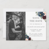 Invitation Burgundy Navy Blush Floral Photo Enregistrer la da (Devant)