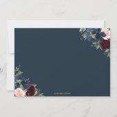 Invitation Burgundy Navy Blush Floral Photo Enregistrer la da (Dos)