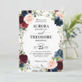 Invitation Burgundy Navy Blush Gold Geometry Code QR Mariage (Debout devant)