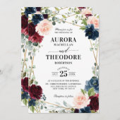 Invitation Burgundy Navy Blush Gold Geometry Code QR Mariage (Devant / Derrière)