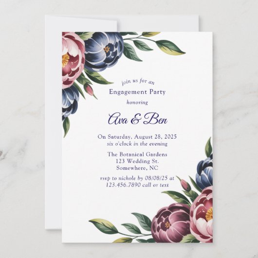 Invitation Burgundy Navy Blush Peony (Devant)