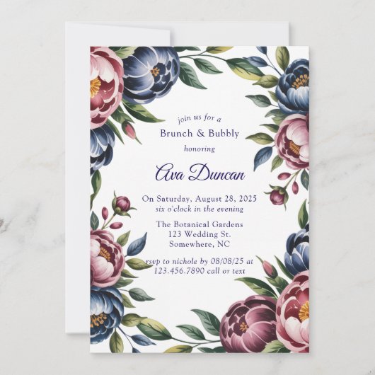 Invitation Burgundy Navy Blush Peony Brunch and Bubbly (Devant)