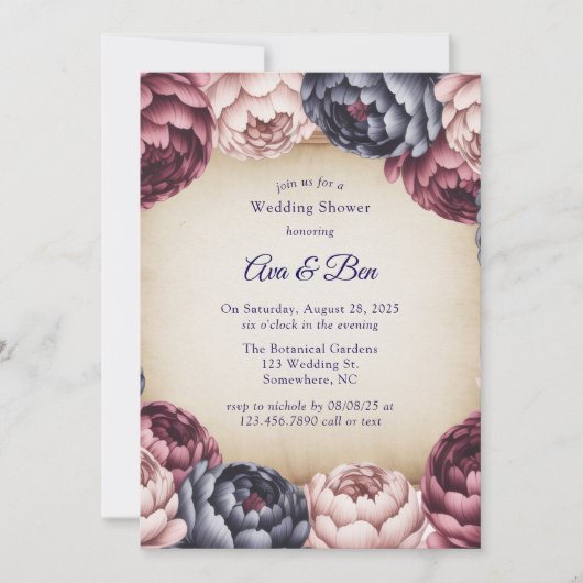 Invitation Burgundy Navy Blush Peony Wedding Shower (Devant)