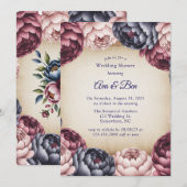 Invitation Burgundy Navy Blush Peony Wedding Shower (Devant / Derrière)